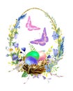 Beautiful Spring Easter wreath,Easter oval golden frame.